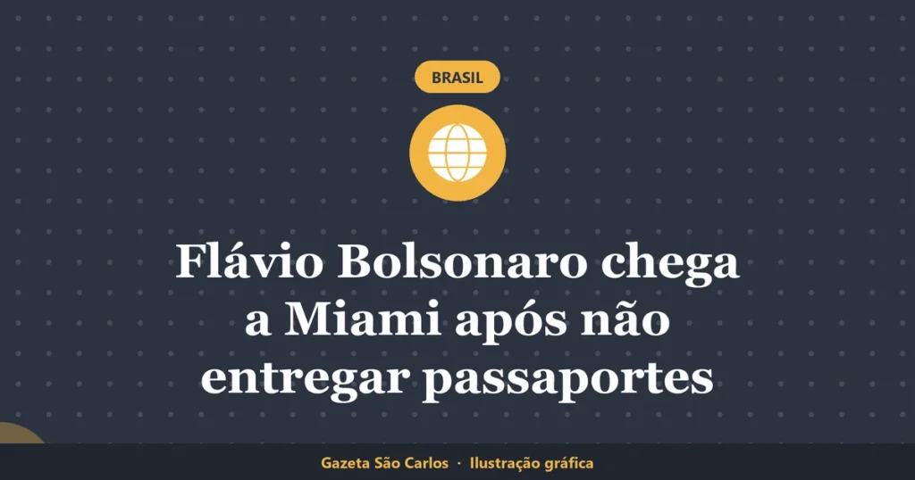 Ilustração gráfica sobre flávio bolsonaro deixa o brasil, da Gazeta São Carlos
