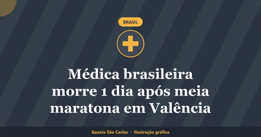 Ilustração gráfica sobre médica brasileira morreu na espanha, da Gazeta São Carlos