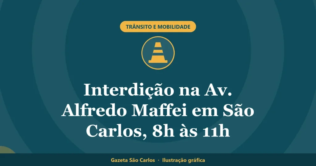 Ilustração gráfica sobre interdição na avenida alfredo maffei, da Gazeta São Carlos