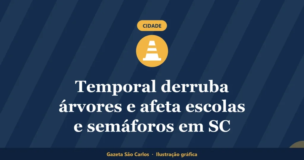Ilustração gráfica sobre temporal em São Carlos, da Gazeta São Carlos